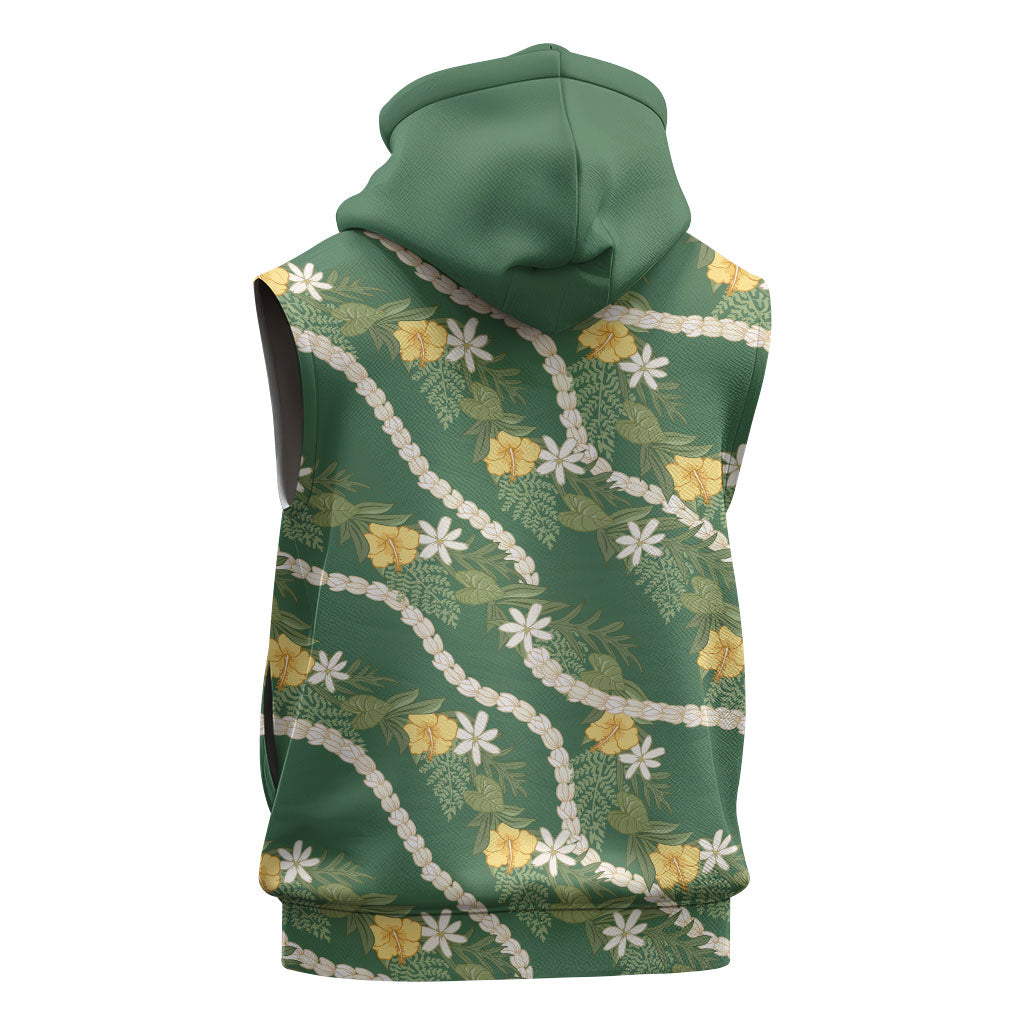 Hawaiian Pikake Maile Lei Sleeveless Hoodie Tiare Hibiscus Kalo Palapalai Leaf Green LT19 - Polynesian Pride