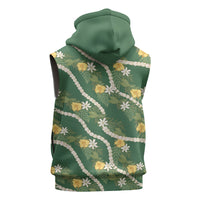 Hawaiian Pikake Maile Lei Sleeveless Hoodie Tiare Hibiscus Kalo Palapalai Leaf Green LT19 - Polynesian Pride