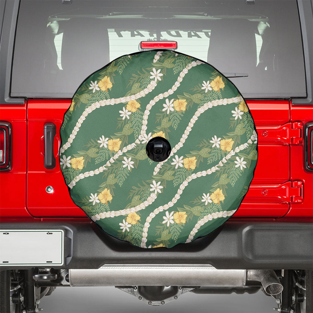 Hawaiian Pikake Maile Lei Spare Tire Cover Tiare Hibiscus Kalo Palapalai Leaf Green LT19 - Polynesian Pride