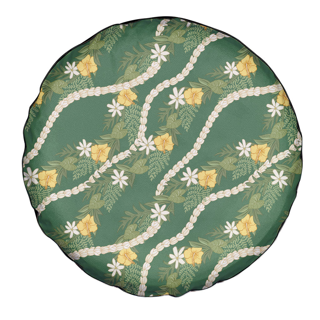 Hawaiian Pikake Maile Lei Spare Tire Cover Tiare Hibiscus Kalo Palapalai Leaf Green LT19 - Polynesian Pride