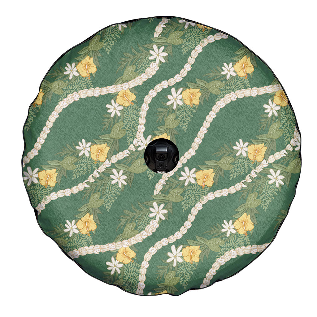 Hawaiian Pikake Maile Lei Spare Tire Cover Tiare Hibiscus Kalo Palapalai Leaf Green LT19 - Polynesian Pride