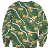Hawaiian Pikake Maile Lei Sweatshirt Tiare Hibiscus Kalo Palapalai Leaf Green