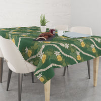 Hawaiian Pikake Maile Lei Tablecloth Tiare Hibiscus Kalo Palapalai Leaf Green
