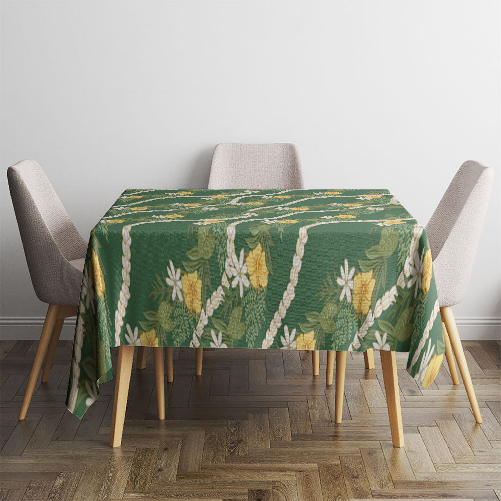 Hawaiian Pikake Maile Lei Tablecloth Tiare Hibiscus Kalo Palapalai Leaf Green