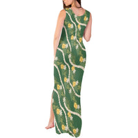 Hawaiian Pikake Maile Lei Tank Maxi Dress Tiare Hibiscus Kalo Palapalai Leaf Green LT19 - Polynesian Pride