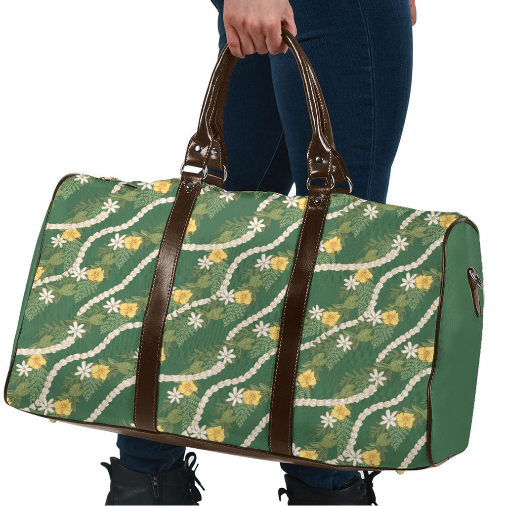 Hawaiian Pikake Maile Lei Travel Bag Tiare Hibiscus Kalo Palapalai Leaf Green LT19 - Polynesian Pride