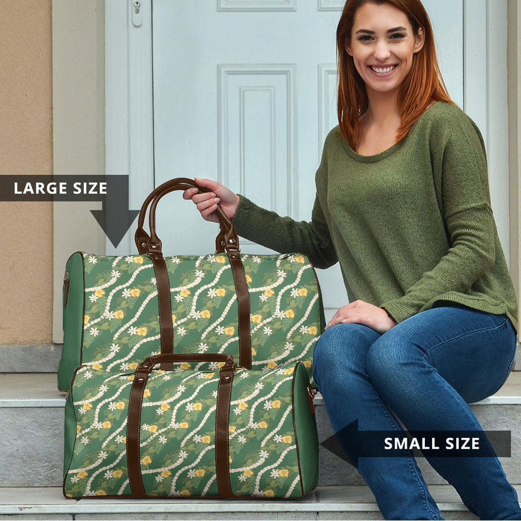 Hawaiian Pikake Maile Lei Travel Bag Tiare Hibiscus Kalo Palapalai Leaf Green LT19 - Polynesian Pride
