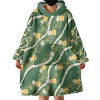 Hawaiian Pikake Maile Lei Wearable Blanket Hoodie Tiare Hibiscus Kalo Palapalai Leaf Green LT19 - Polynesian Pride