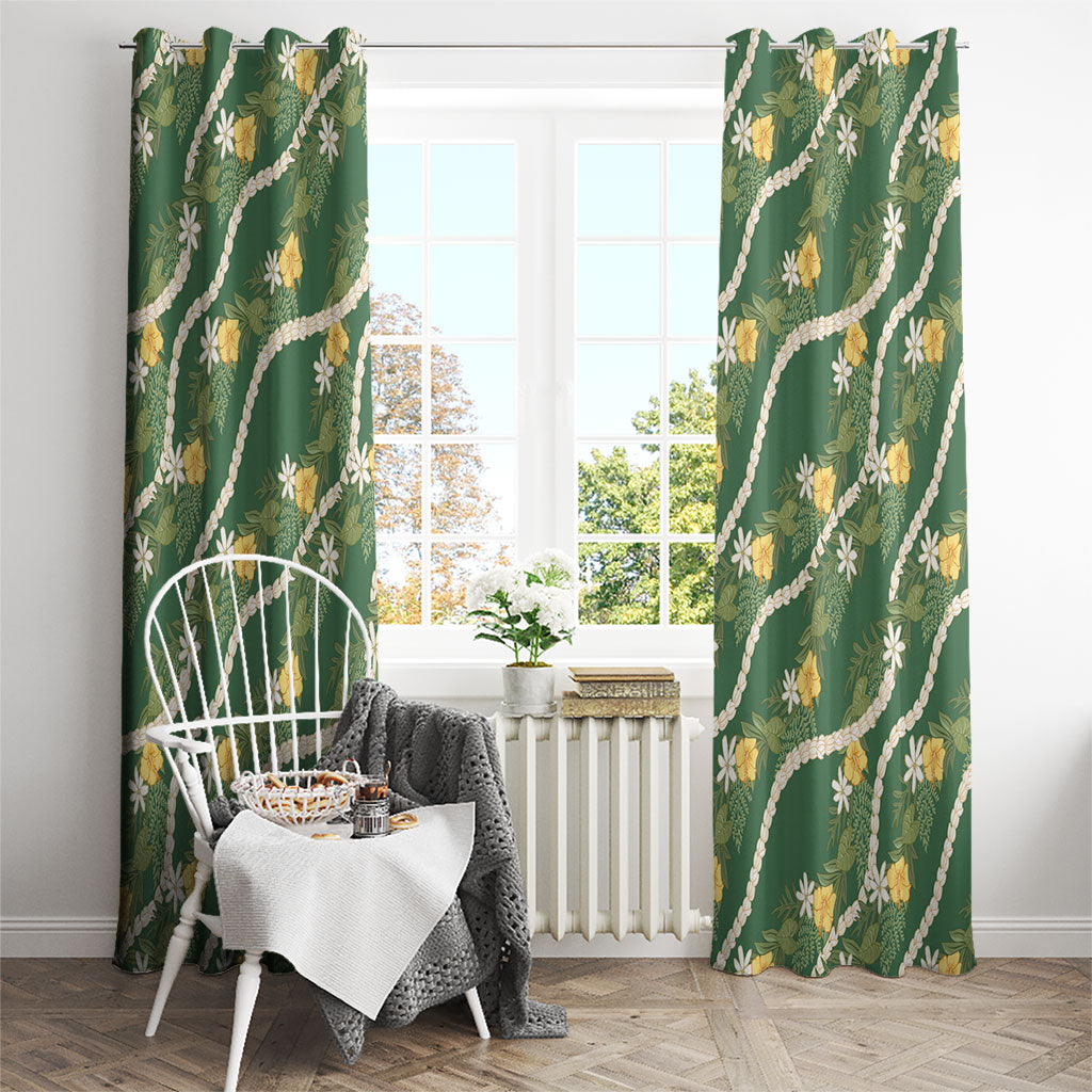 Hawaiian Pikake Maile Lei Window Curtain Tiare Hibiscus Kalo Palapalai Leaf Green