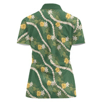 Hawaiian Pikake Maile Lei Women Polo Shirt Tiare Hibiscus Kalo Palapalai Leaf Green LT19 - Polynesian Pride