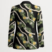Hawaiian Pikake Maile Lei Blazer Tiare Hibiscus Kalo Palapalai Leaf Black