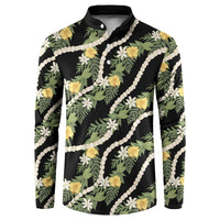 Hawaiian Pikake Maile Lei Button Sweatshirt Tiare Hibiscus Kalo Palapalai Leaf Black LT19 Black - Polynesian Pride