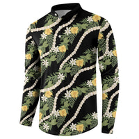 Hawaiian Pikake Maile Lei Button Sweatshirt Tiare Hibiscus Kalo Palapalai Leaf Black LT19 - Polynesian Pride