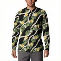Hawaiian Pikake Maile Lei Button Sweatshirt Tiare Hibiscus Kalo Palapalai Leaf Black LT19 - Polynesian Pride