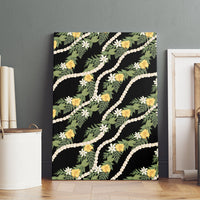Hawaiian Pikake Maile Lei Canvas Wall Art Tiare Hibiscus Kalo Palapalai Leaf Black
