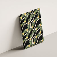 Hawaiian Pikake Maile Lei Canvas Wall Art Tiare Hibiscus Kalo Palapalai Leaf Black