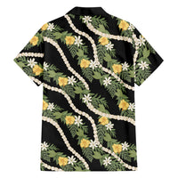 Hawaiian Pikake Maile Lei Family Matching Long Sleeve Bodycon Dress and Hawaiian Shirt Tiare Hibiscus Kalo Palapalai Leaf Black LT19 - Polynesian Pride