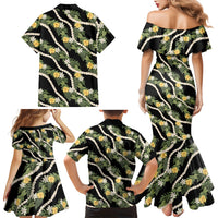 Hawaiian Pikake Maile Lei Family Matching Mermaid Dress and Hawaiian Shirt Tiare Hibiscus Kalo Palapalai Leaf Black LT19 - Polynesian Pride