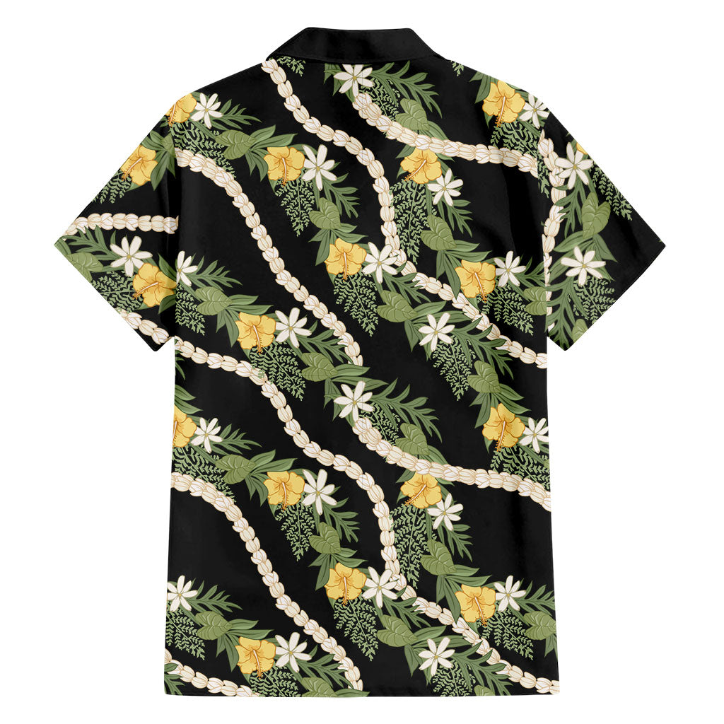 Hawaiian Pikake Maile Lei Family Matching Mermaid Dress and Hawaiian Shirt Tiare Hibiscus Kalo Palapalai Leaf Black LT19 - Polynesian Pride