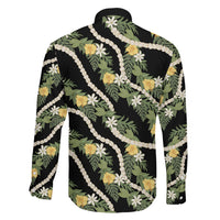 Hawaiian Pikake Maile Lei Family Matching Summer Maxi Dress and Hawaiian Shirt Tiare Hibiscus Kalo Palapalai Leaf Black LT19 - Polynesian Pride