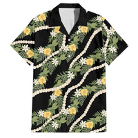 Hawaiian Pikake Maile Lei Family Matching Tank Maxi Dress and Hawaiian Shirt Tiare Hibiscus Kalo Palapalai Leaf Black LT19 Dad's Shirt - Short Sleeve Black - Polynesian Pride