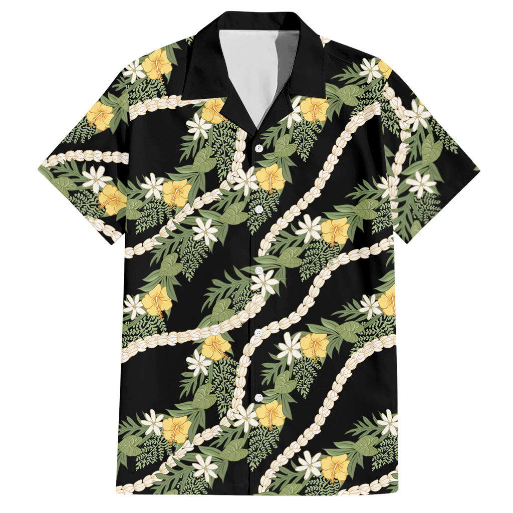 Hawaiian Pikake Maile Lei Hawaiian Shirt Tiare Hibiscus Kalo Palapalai Leaf Black LT19 Black - Polynesian Pride