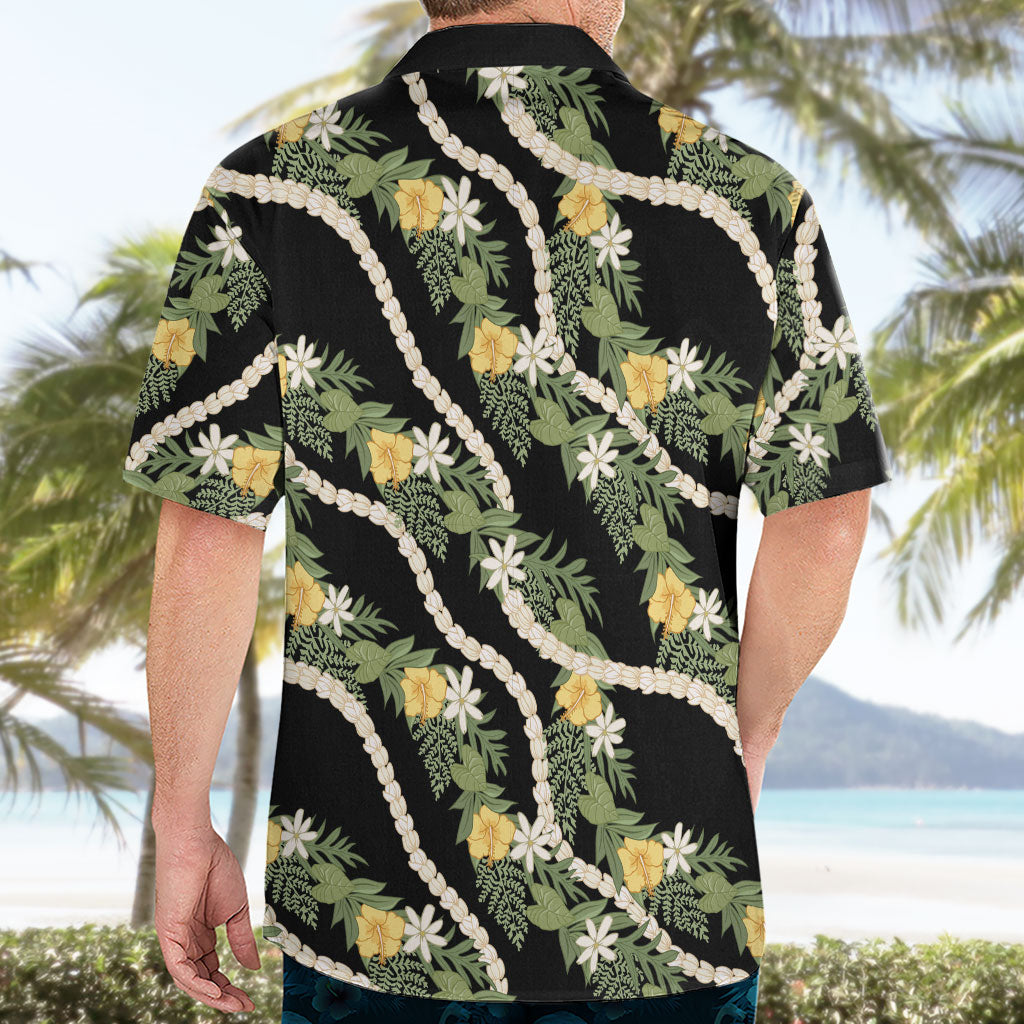 Hawaiian Pikake Maile Lei Hawaiian Shirt Tiare Hibiscus Kalo Palapalai Leaf Black LT19 - Polynesian Pride