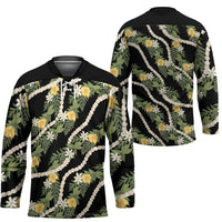 Hawaiian Pikake Maile Lei Hockey Jersey Tiare Hibiscus Kalo Palapalai Leaf Black LT19 - Polynesian Pride