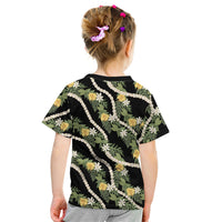Hawaiian Pikake Maile Lei Kid T Shirt Tiare Hibiscus Kalo Palapalai Leaf Black LT19 - Polynesian Pride