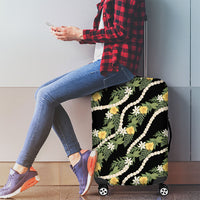 Hawaiian Pikake Maile Lei Luggage Cover Tiare Hibiscus Kalo Palapalai Leaf Black LT19 - Polynesian Pride