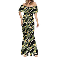 Hawaiian Pikake Maile Lei Mermaid Dress Tiare Hibiscus Kalo Palapalai Leaf Black LT19 - Polynesian Pride