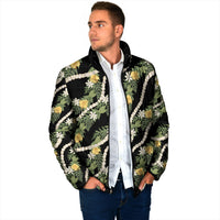 Hawaiian Pikake Maile Lei Padded Jacket Tiare Hibiscus Kalo Palapalai Leaf Black LT19 - Polynesian Pride
