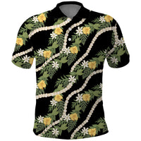 Hawaiian Pikake Maile Lei Polo Shirt Tiare Hibiscus Kalo Palapalai Leaf Black LT19 Black - Polynesian Pride