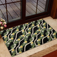 Hawaiian Pikake Maile Lei Rubber Doormat Tiare Hibiscus Kalo Palapalai Leaf Black