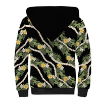 Hawaiian Pikake Maile Lei Sherpa Hoodie Tiare Hibiscus Kalo Palapalai Leaf Black LT19 - Polynesian Pride