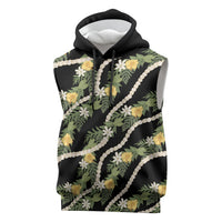Hawaiian Pikake Maile Lei Sleeveless Hoodie Tiare Hibiscus Kalo Palapalai Leaf Black LT19 Black - Polynesian Pride