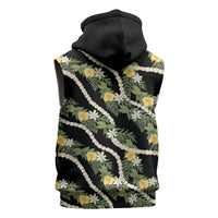 Hawaiian Pikake Maile Lei Sleeveless Zip Hoodie Tiare Hibiscus Kalo Palapalai Leaf Black LT19 - Polynesian Pride