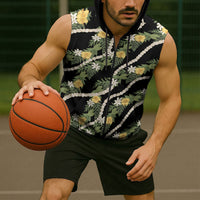 Hawaiian Pikake Maile Lei Sleeveless Zip Hoodie Tiare Hibiscus Kalo Palapalai Leaf Black LT19 - Polynesian Pride