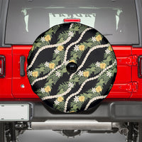 Hawaiian Pikake Maile Lei Spare Tire Cover Tiare Hibiscus Kalo Palapalai Leaf Black LT19 - Polynesian Pride