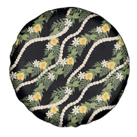 Hawaiian Pikake Maile Lei Spare Tire Cover Tiare Hibiscus Kalo Palapalai Leaf Black LT19 - Polynesian Pride