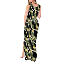 Hawaiian Pikake Maile Lei Tank Maxi Dress Tiare Hibiscus Kalo Palapalai Leaf Black LT19 - Polynesian Pride