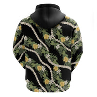 Hawaiian Pikake Maile Lei Zip Hoodie Tiare Hibiscus Kalo Palapalai Leaf Black LT19 - Polynesian Pride