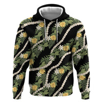 Hawaiian Pikake Maile Lei Zip Hoodie Tiare Hibiscus Kalo Palapalai Leaf Black LT19 Pullover Hoodie Black - Polynesian Pride