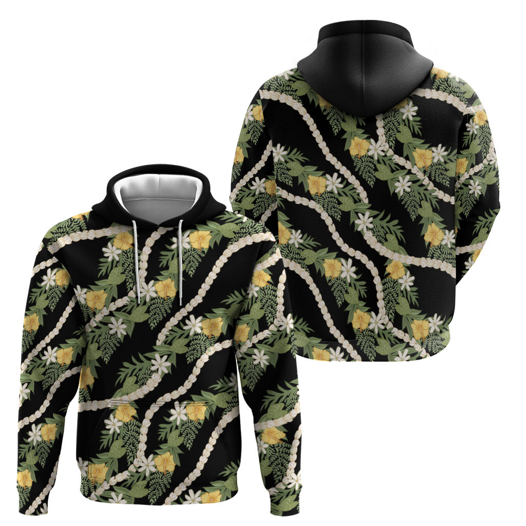 Hawaiian Pikake Maile Lei Zip Hoodie Tiare Hibiscus Kalo Palapalai Leaf Black LT19 - Polynesian Pride
