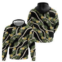 Hawaiian Pikake Maile Lei Zip Hoodie Tiare Hibiscus Kalo Palapalai Leaf Black LT19 - Polynesian Pride