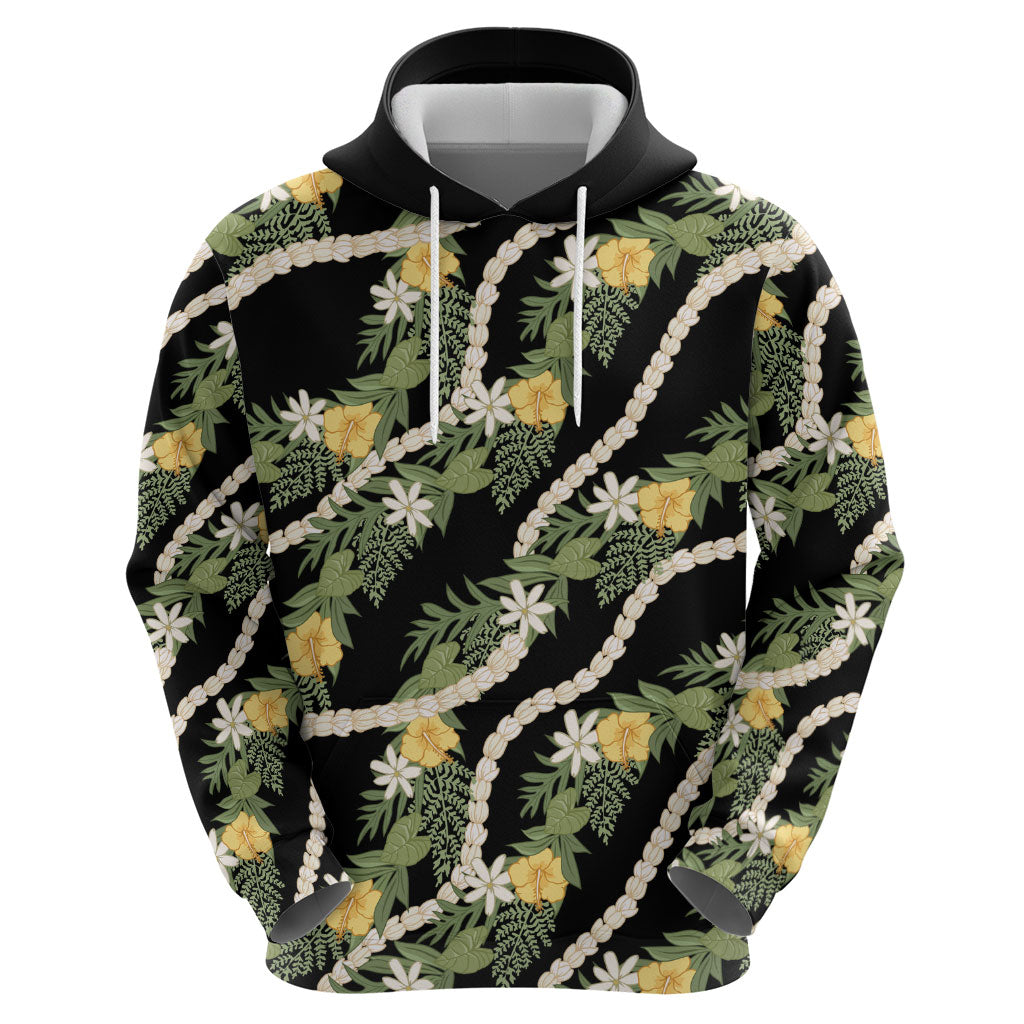Hawaiian Pikake Maile Lei Zip Hoodie Tiare Hibiscus Kalo Palapalai Leaf Black LT19 - Polynesian Pride