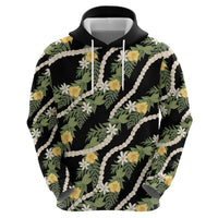 Hawaiian Pikake Maile Lei Zip Hoodie Tiare Hibiscus Kalo Palapalai Leaf Black LT19 - Polynesian Pride