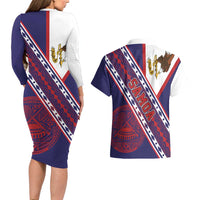 American Samoa Flag Day Couples Matching Long Sleeve Bodycon Dress and Hawaiian Shirt Polynesian Tribal Tattoo Eagle Art LT19 - Polynesian Pride
