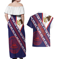 American Samoa Flag Day Couples Matching Off Shoulder Maxi Dress and Hawaiian Shirt Polynesian Tribal Tattoo Eagle Art LT19 - Polynesian Pride
