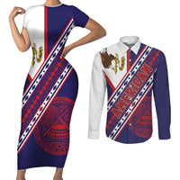 American Samoa Flag Day Couples Matching Short Sleeve Bodycon Dress and Long Sleeve Button Shirt Polynesian Tribal Tattoo Eagle Art LT19 Navy - Polynesian Pride
